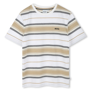 BOSS Playera para niño y adolescente rayada en tonos beige